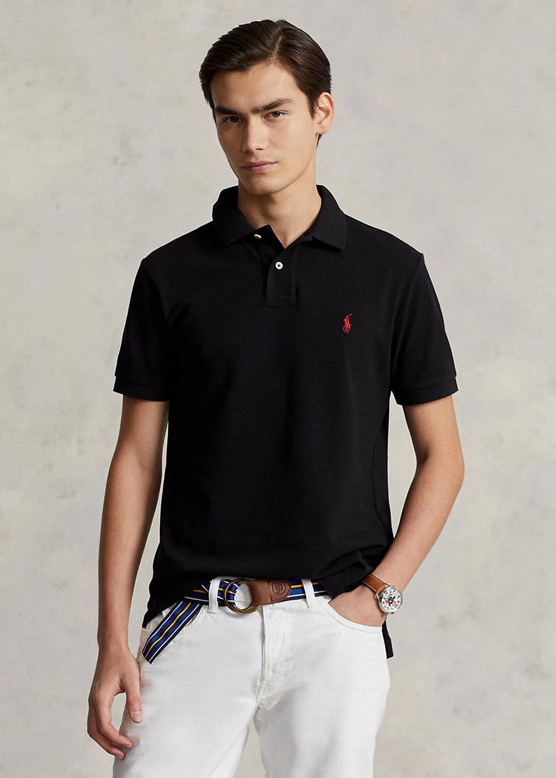 Polowka Polo Ralph Lauren Męska Czarne Custom Wąskie Fit Mesh 253764-UTV